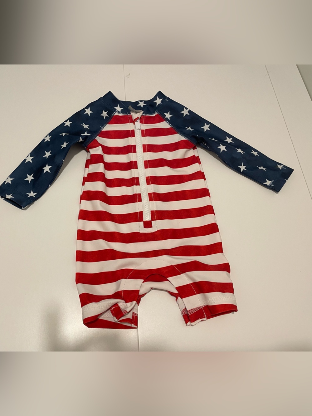 Old Navy Red White & Blue Stars & Stripes Patterned Baby Swim Suit 0-3 Months
